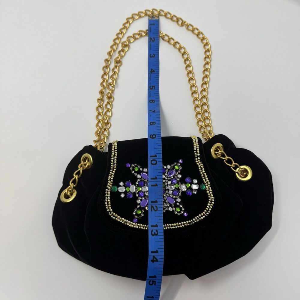 Paris Hilton Black Velvet Mini Handbag Purse Rhinestones Chains Y2K Glam Bling - Picture 13 of 14